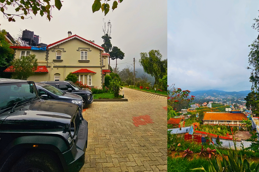 Parking area and outdoor view at Humming Bird, a budget stay in Ooty.